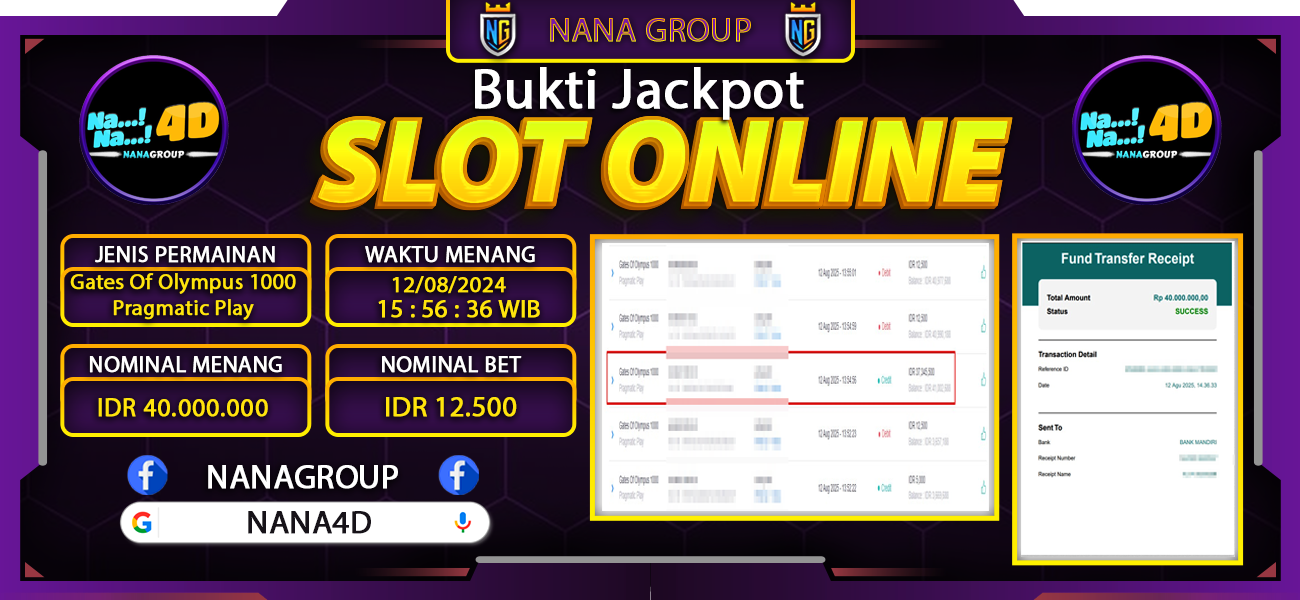 Bukti Kemenangan Besar Dibayar lunas Member NANA4D RP 40.000.000, 13 Agustus 2025